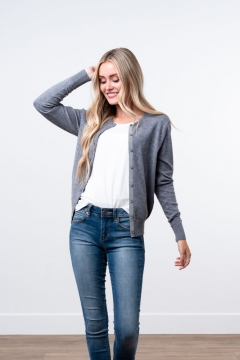 womens gray round-neck cardigan top